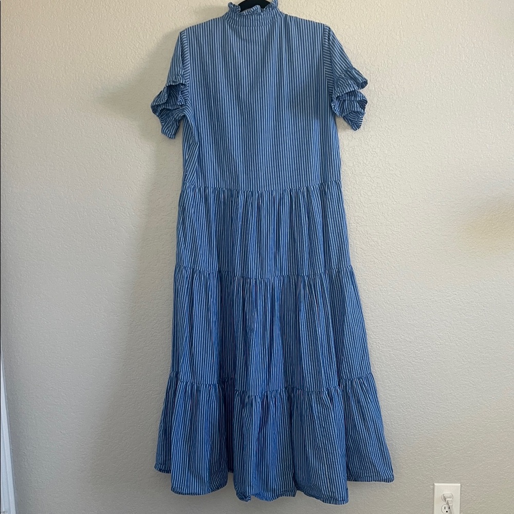 Mille Victoria Dress Tiered Ruffled Maxi In Harbor Stripe. Size M - Picture 8 of 14